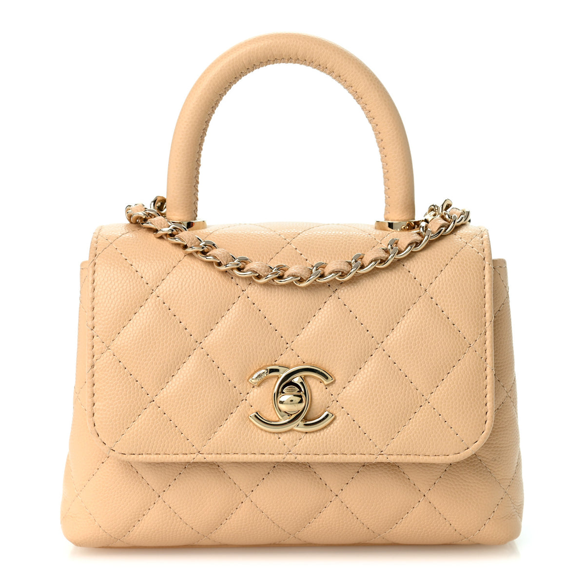 Chanel Caviar Quilted Coco Handle Clutch With Chain Beige 1 of 10