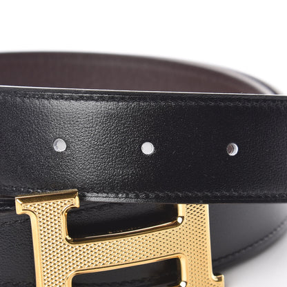 Hermes Box Togo 32mm Guilloche H Belt 85 Black Chocolate 4 of 6