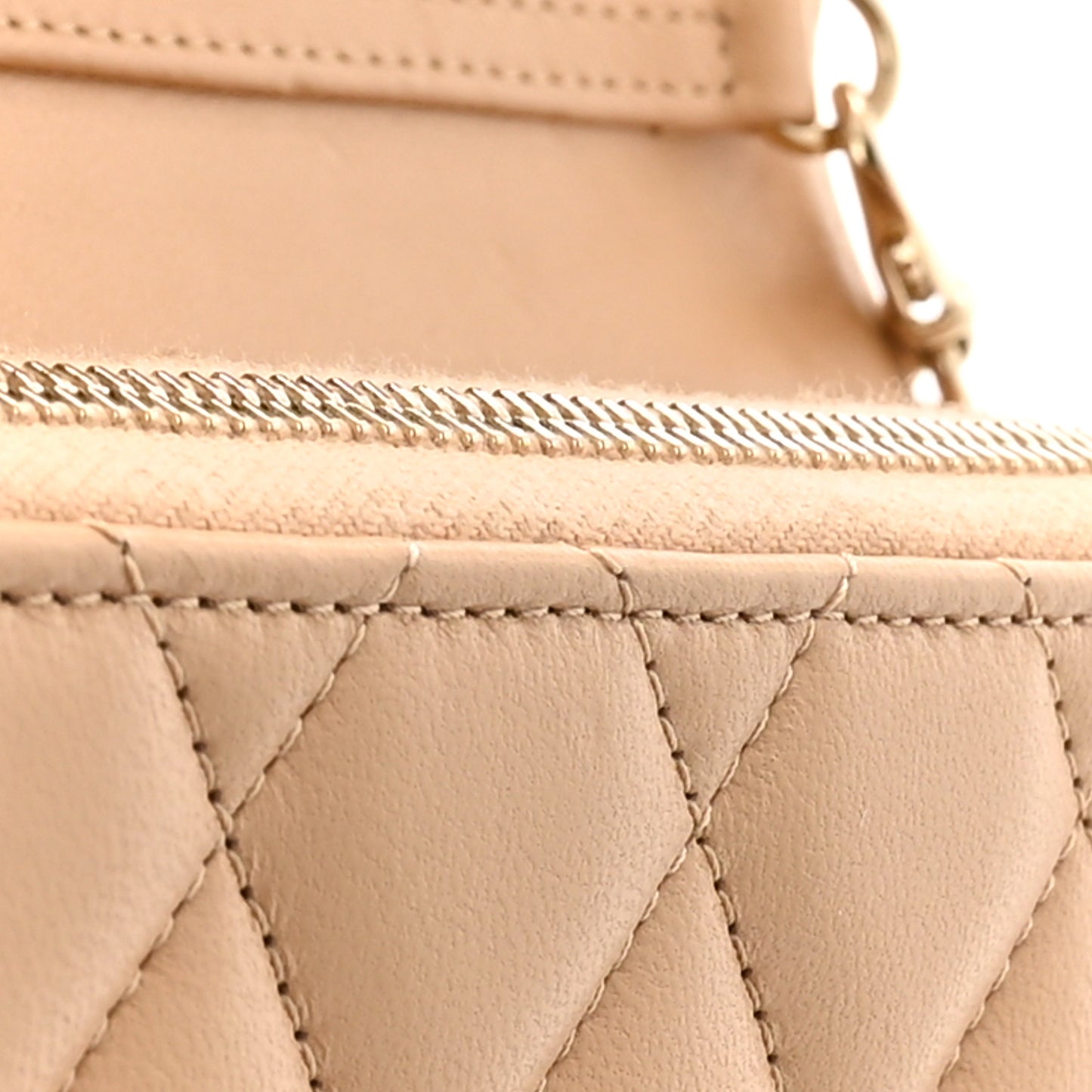 Lambskin Quilted Phone Holder Wallet on Removable Chain Beige