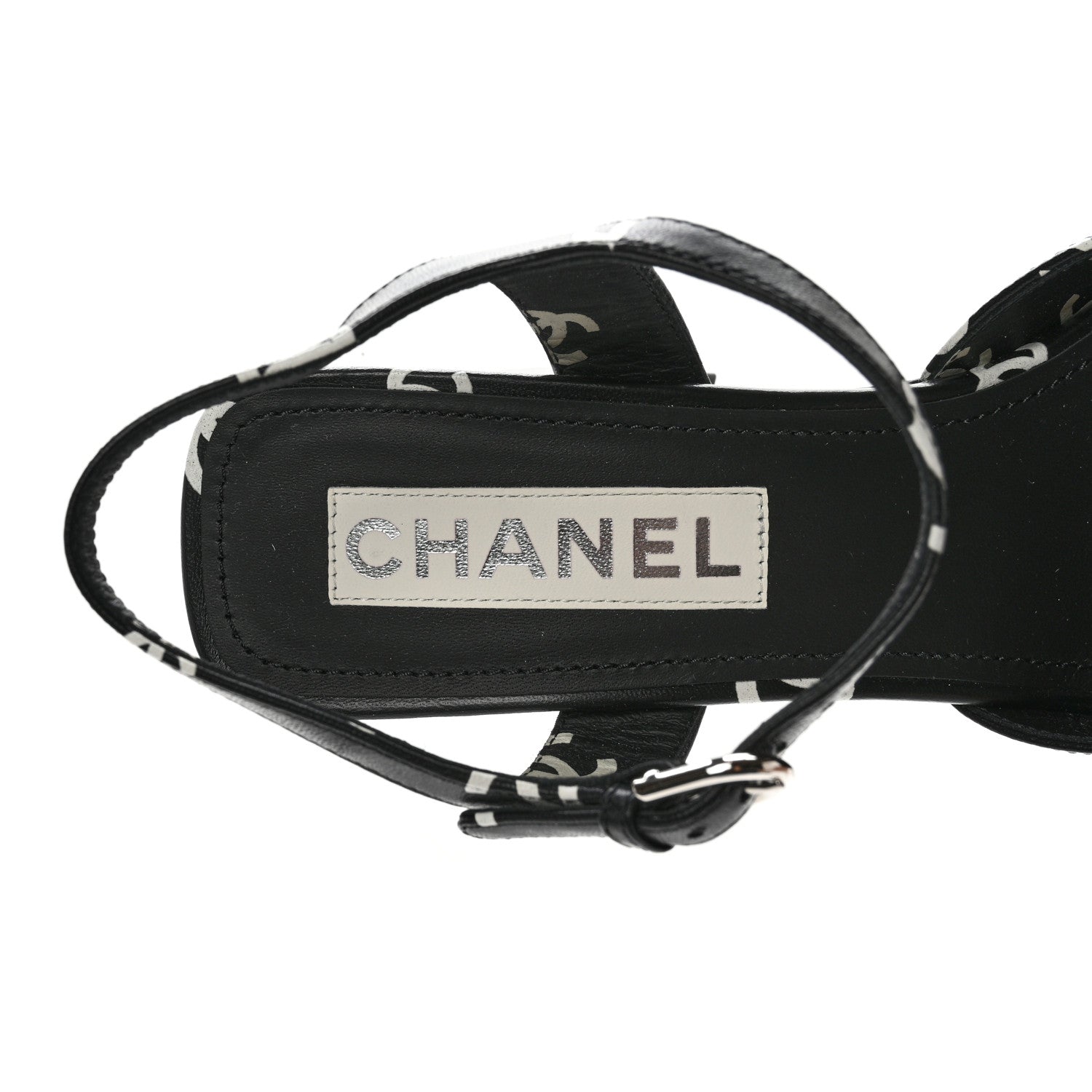 Chanel Lambskin Printed Coco Beach Sandals 40 Black White 7 of 14