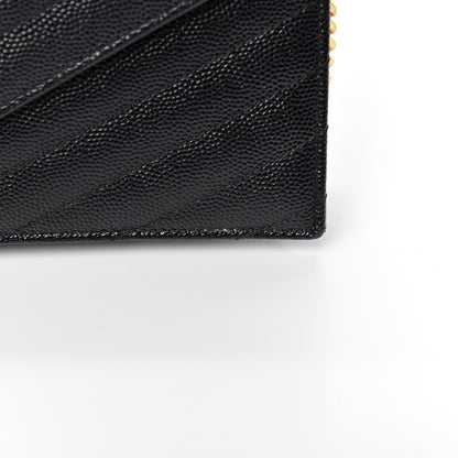 Saint Laurent Grain De Poudre Matelasse Chevron Monogram Envelope Chain Wallet Black 10 of 12