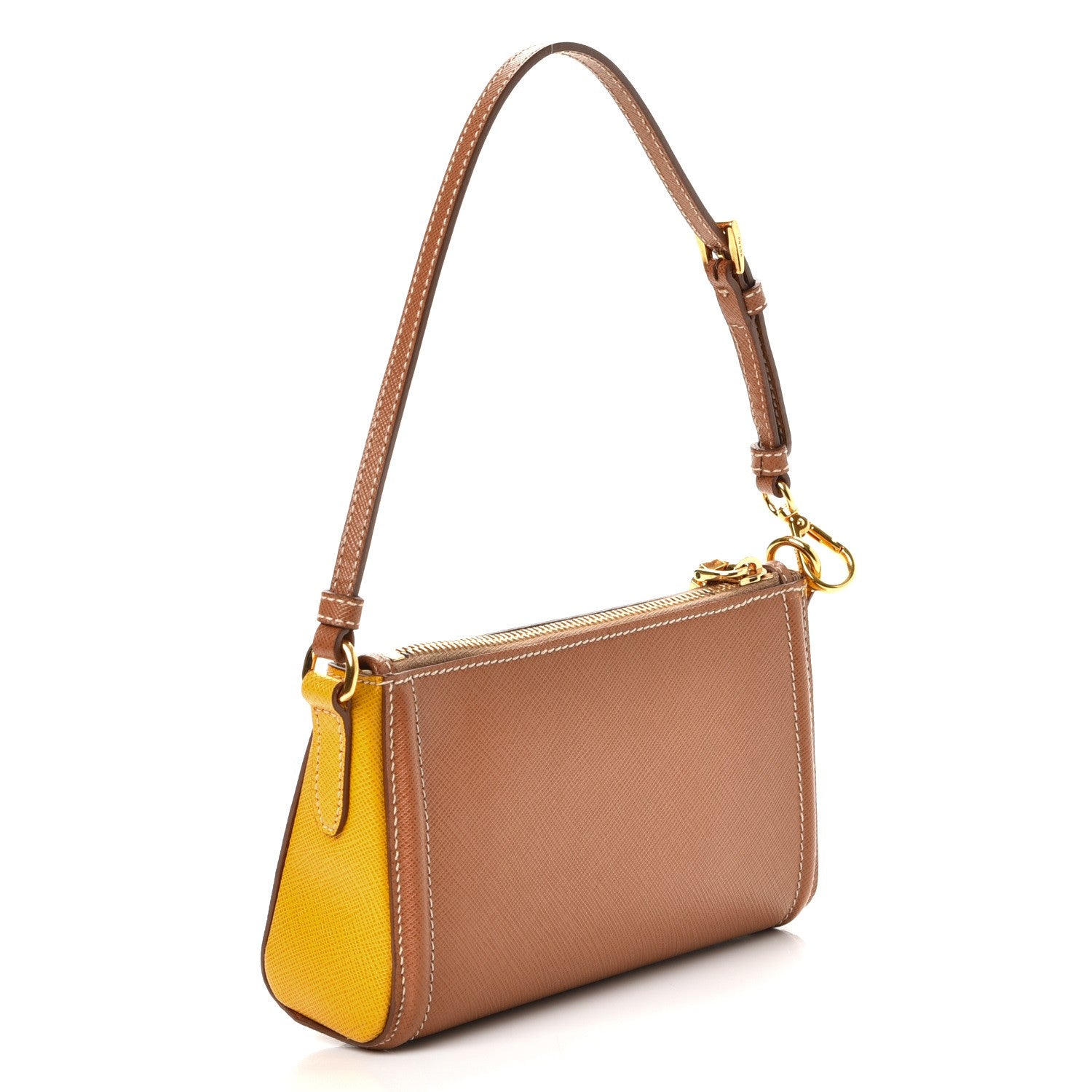 Prada Saffiano Colour Bi-Color Pochette Caramel Mimosa 3 of 10