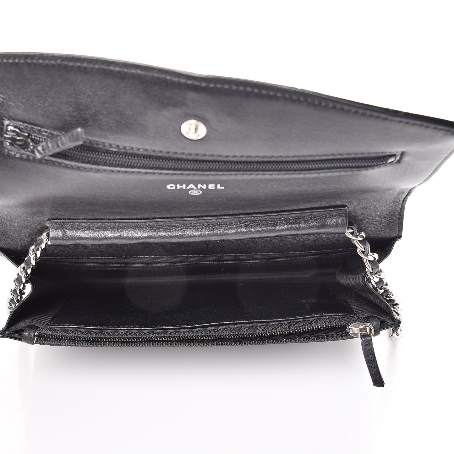 Patent Quilted Brilliant Wallet On Chain WOC Black