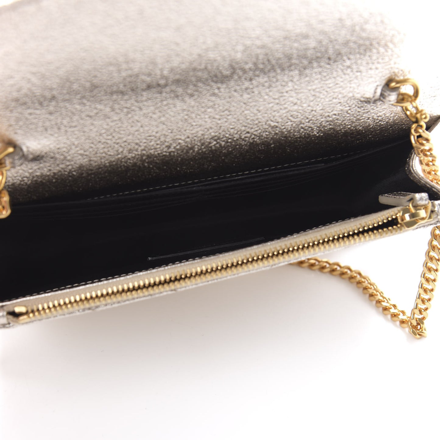 Metallic Grain De Poudre Matelasse Chevron Monogram Chain Wallet Gold
