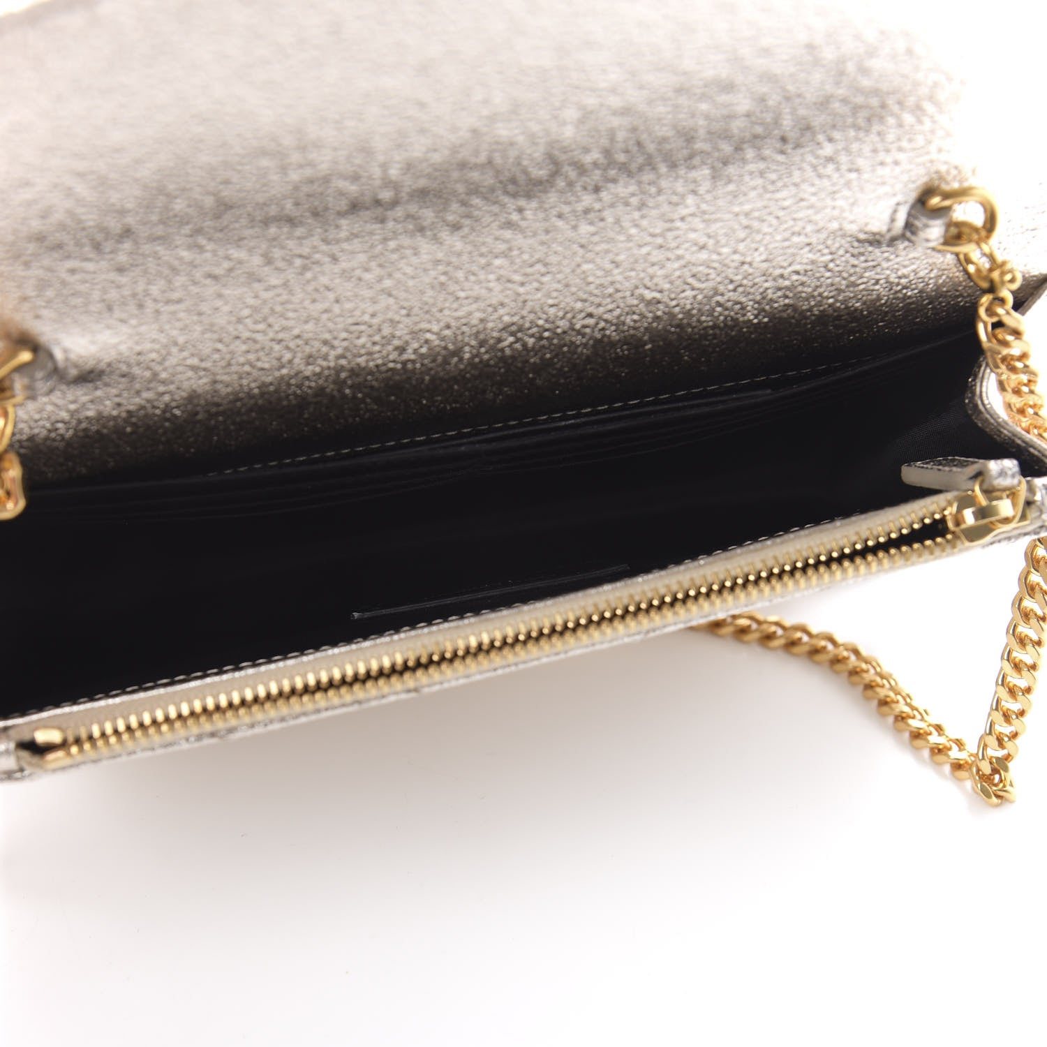 Saint Laurent Metallic Grain De Poudre Matelasse Chevron Monogram Chain Wallet Gold 5 of 9