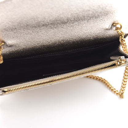 Saint Laurent Metallic Grain De Poudre Matelasse Chevron Monogram Chain Wallet Gold 5 of 9