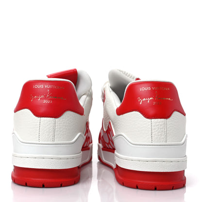Louis Vuitton LV X YK Calfskin Printed Mens Infinity Dots Trainer Sneakers 10 White Red 4 of 6