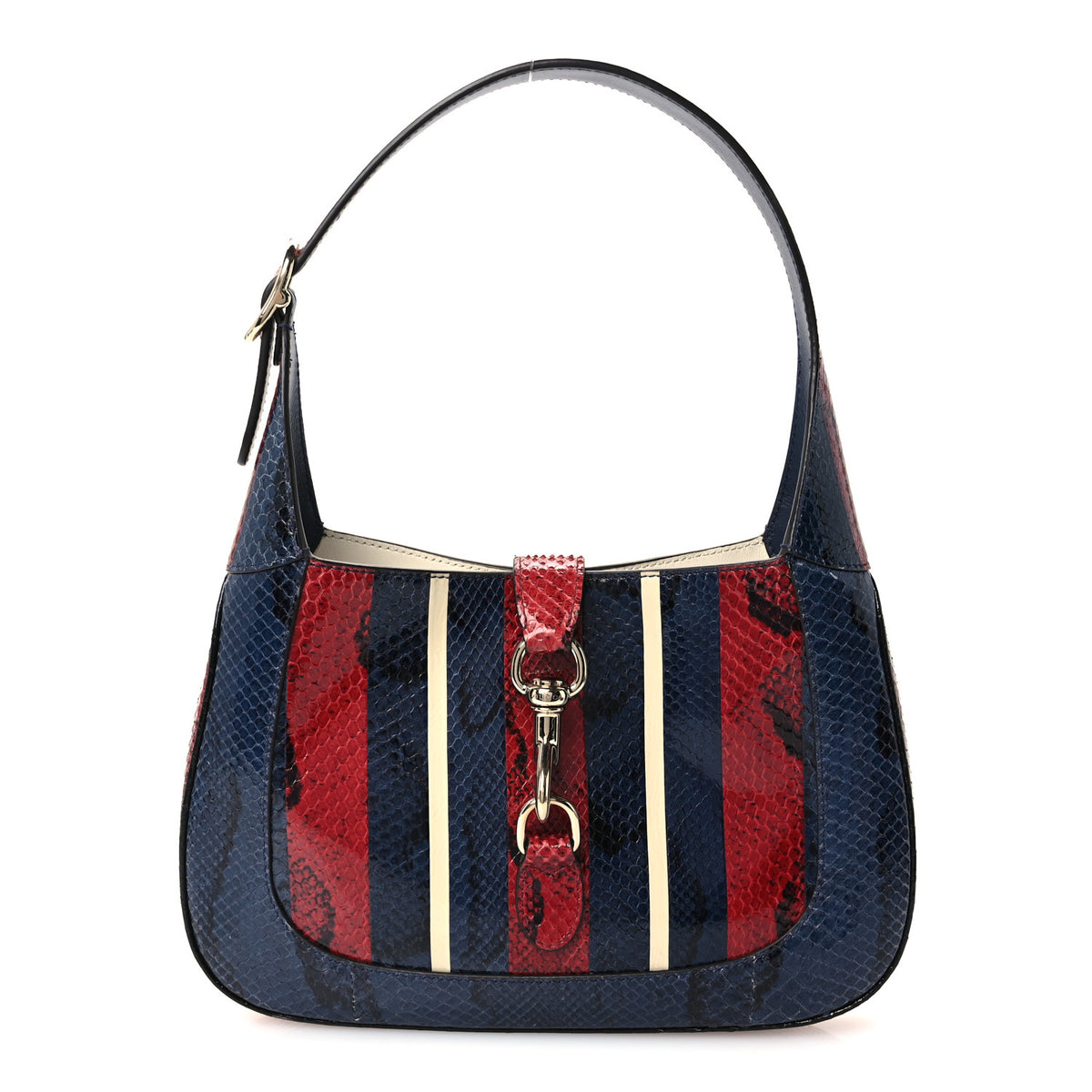 Gucci Snakeskin Web Small Jackie 1961 Hobo Rosso Ancora Blue 1 of 10