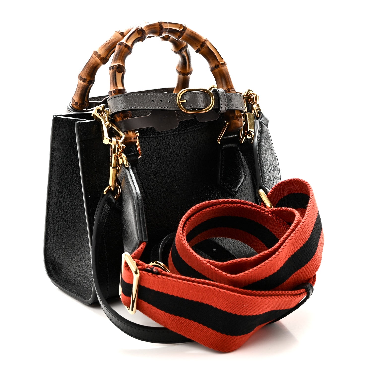 Gucci Textured Dollar Calfskin Web Mini Diana Tote Bag Black 3 of 10