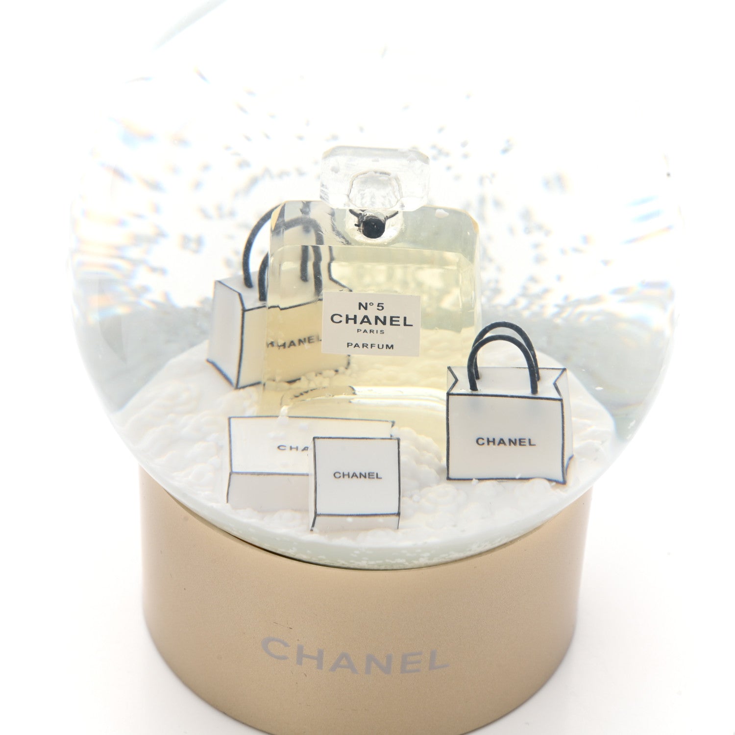 Chanel Glass N°5 Perfume Bottle Snow Globe Gold 5 of 7