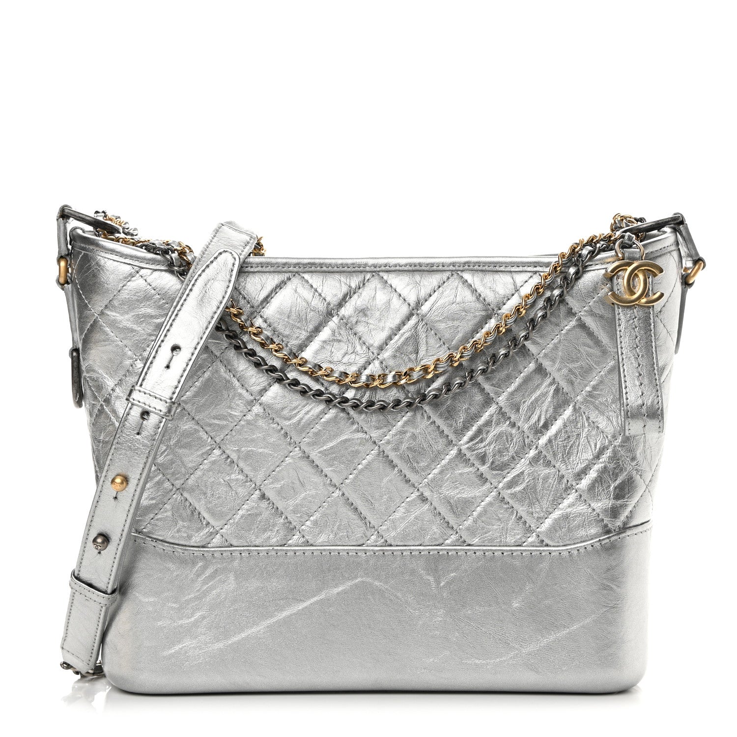 Chanel Metallic Aged Calfskin Quilted Medium Gabrielle Hobo Silver 1 of 15