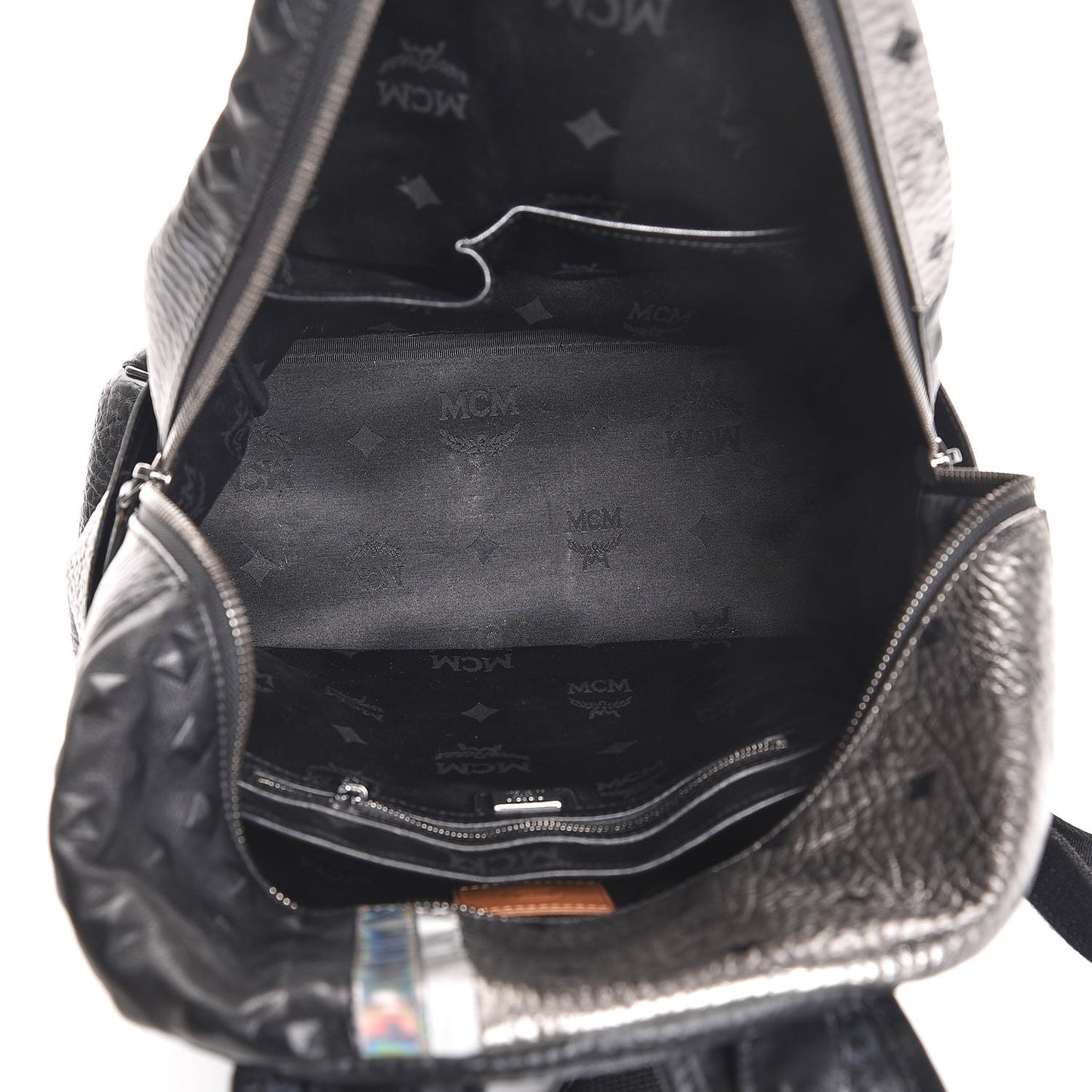 Metallic Visetos Calfskin Medium Studded Munich Lion Stark Backpack Silver Black
