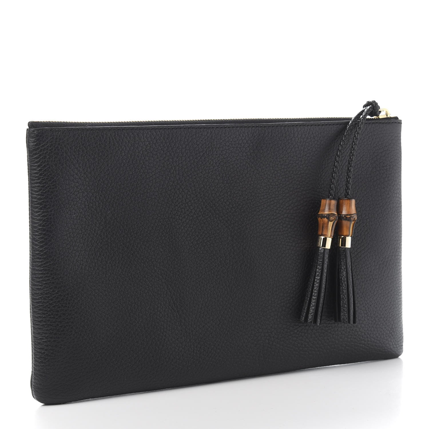 Gucci Pebbled Calfskin Large Bamboo Clutch Black 3 of 10