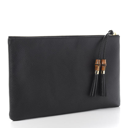 Gucci Pebbled Calfskin Large Bamboo Clutch Black 3 of 10