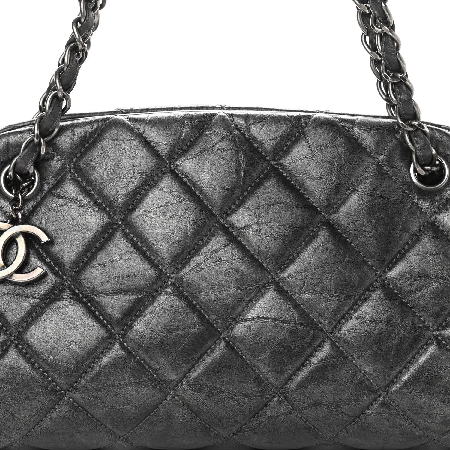 Chanel Aged Calfskin Quilted Medium Just Mademoiselle Bowling Bag Grey 7 of 11