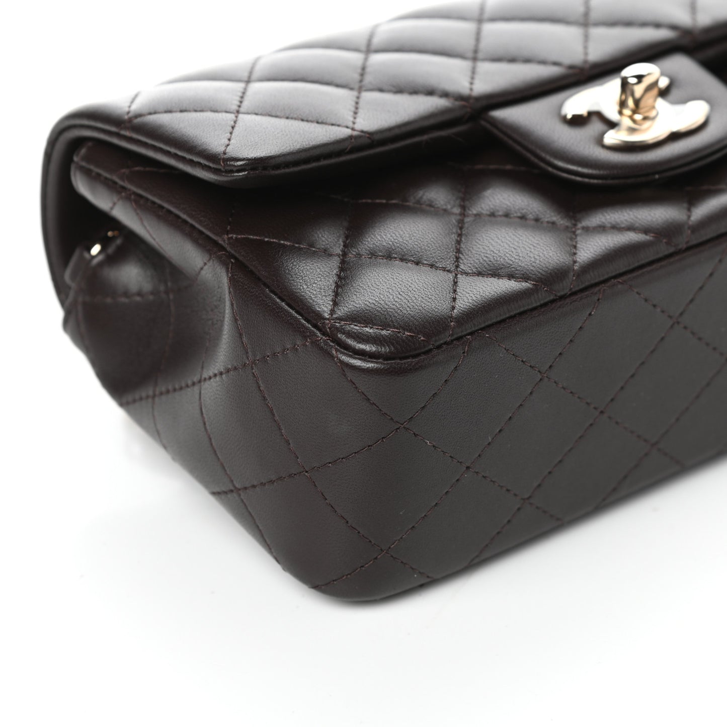 Lambskin Quilted Mini Rectangular Flap Dark Brown