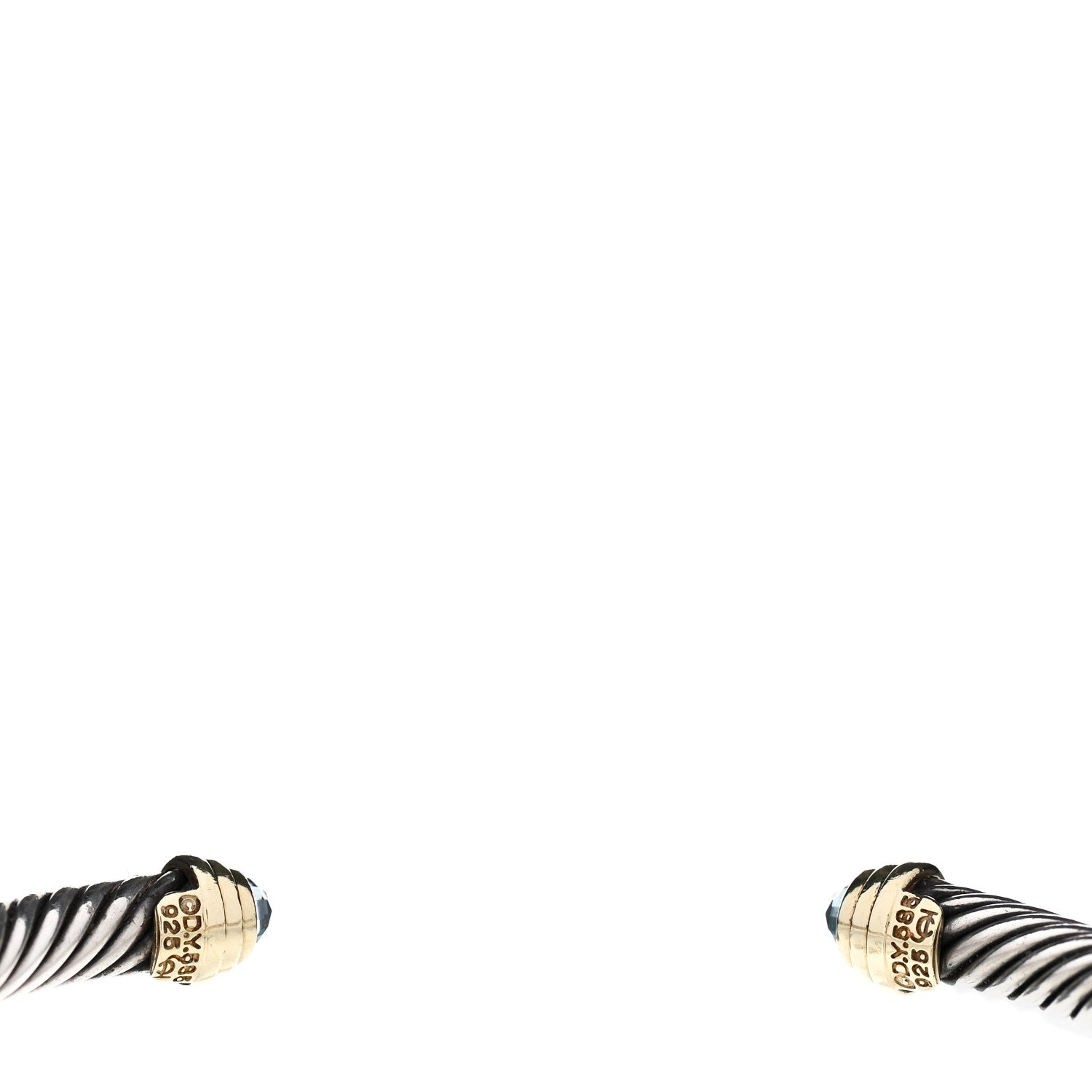 David Yurman Sterling Silver 14K Yellow Gold Blue Topaz 5mm Cable Classics Petite Color Bracelet 3 of 3