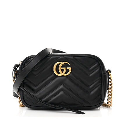 Gucci Calfskin Matelasse Mini GG Marmont Chain Shoulder Bag Black 1 of 10
