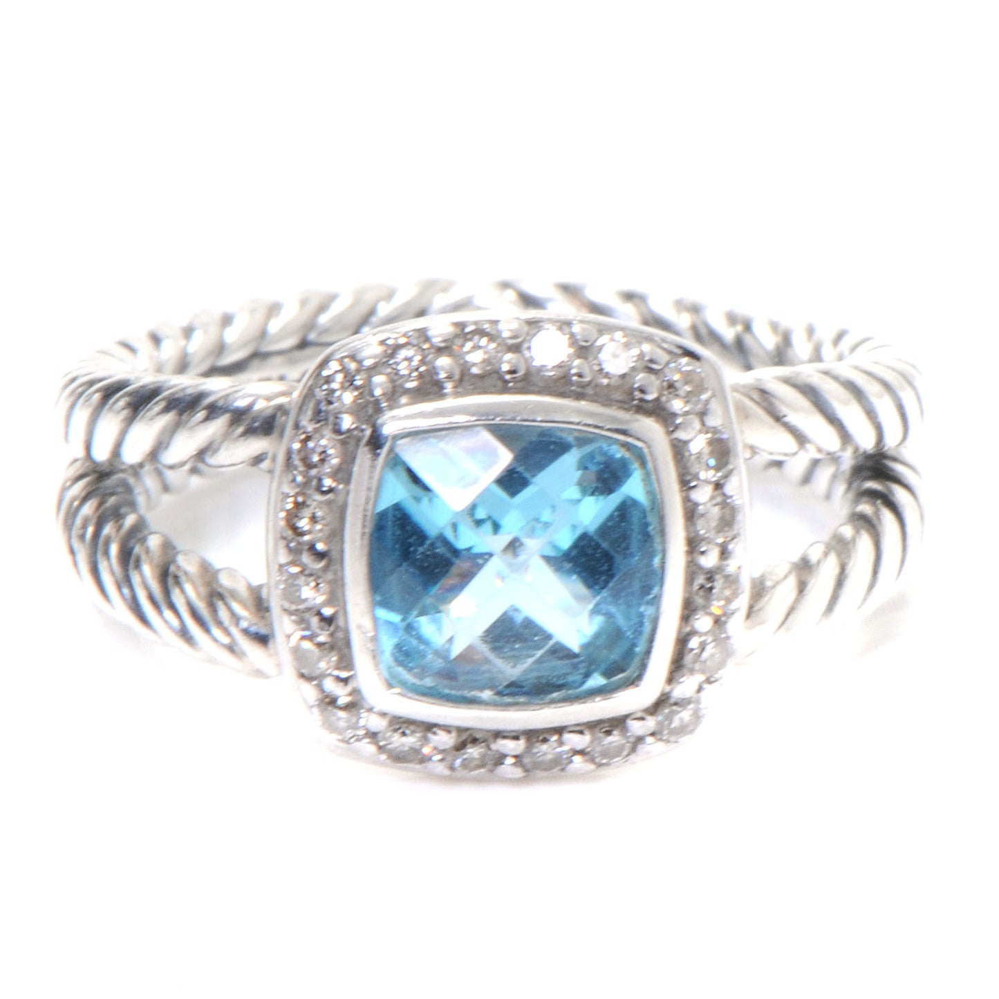 Sterling Silver Diamond Blue Topaz 7mm Petite Albion Ring 53 6.5