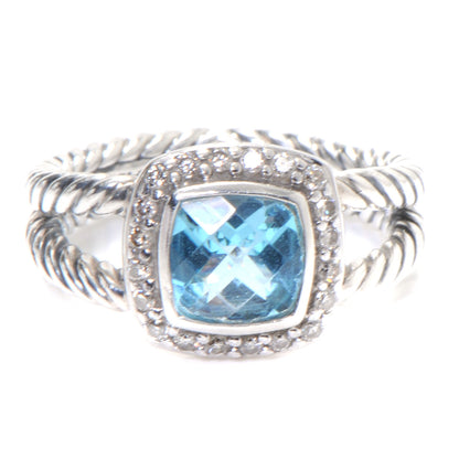 David Yurman Sterling Silver Diamond Blue Topaz 7mm Petite Albion Ring 53 6.5 1 of 6