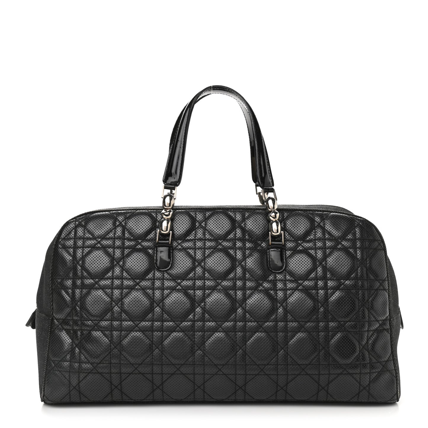 Denim Patent Perforated Cannage Satchel Black