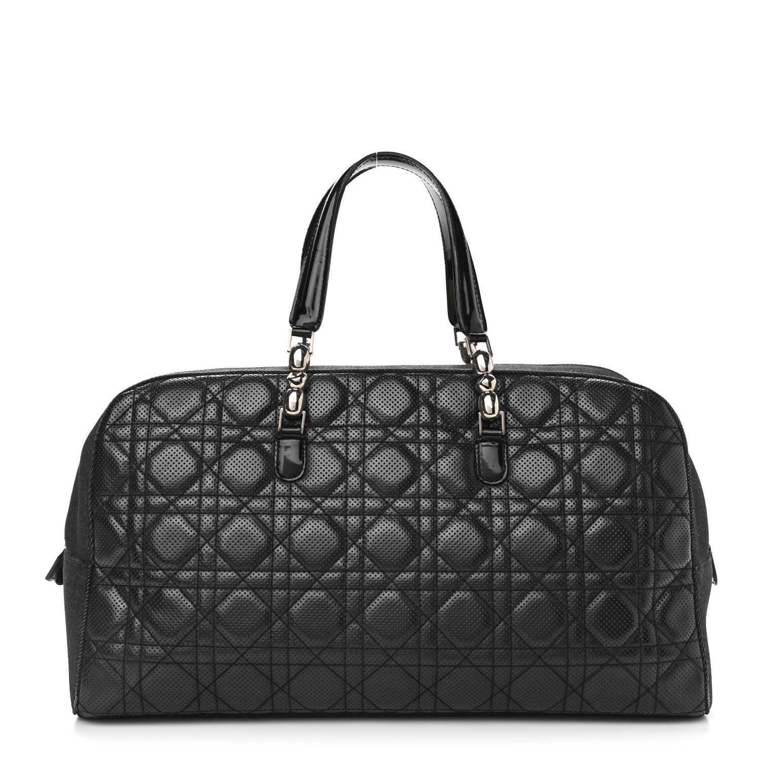 Christian Dior Denim Patent Perforated Cannage Satchel Black 1 of 14