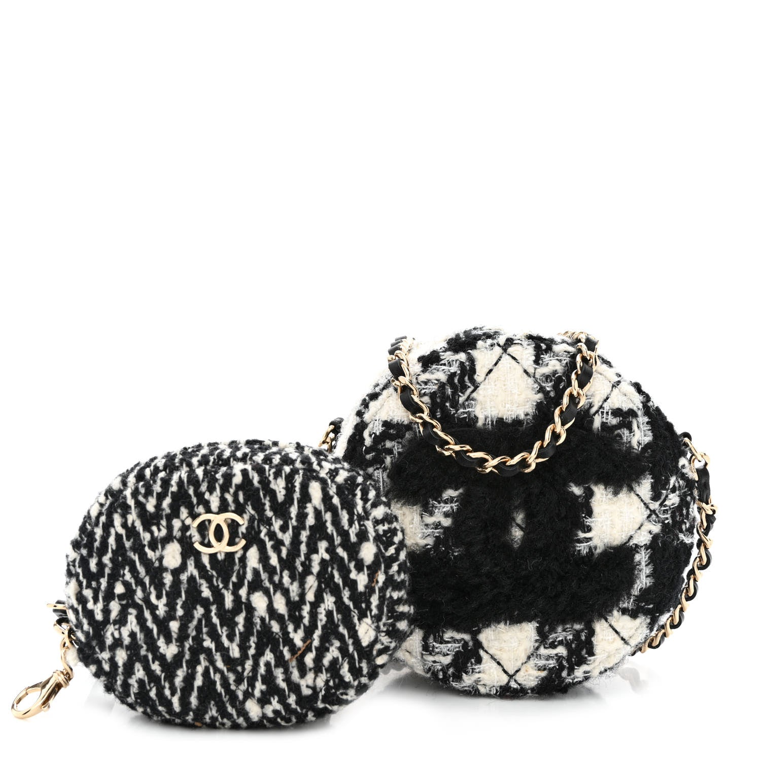 Chanel Tweed Shearling Round Clutch With Chain and Coin Purse Black and White 1 of 19