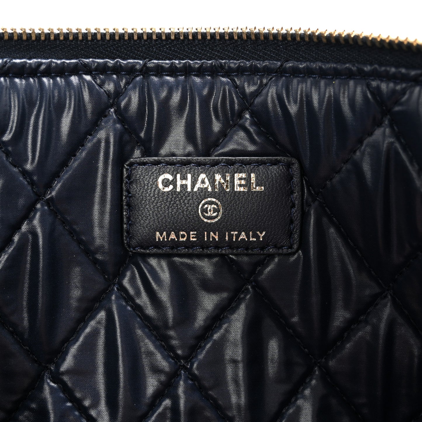 Lambskin Quilted Medium Cosmetic Case Navy Blue