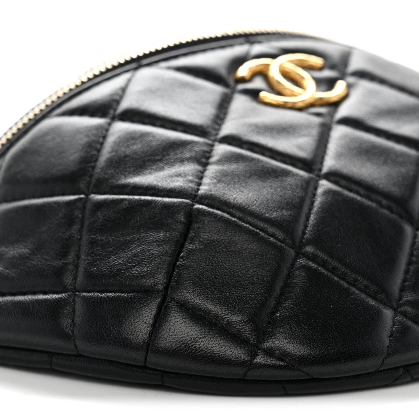 Lambskin Quilted Pillow Crush Belt Bag Black