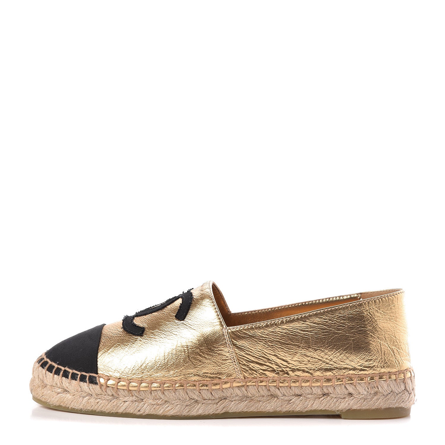 Chanel Laminated Lambskin Grosgrain CC Espadrilles 36 Gold Black 1 of 10
