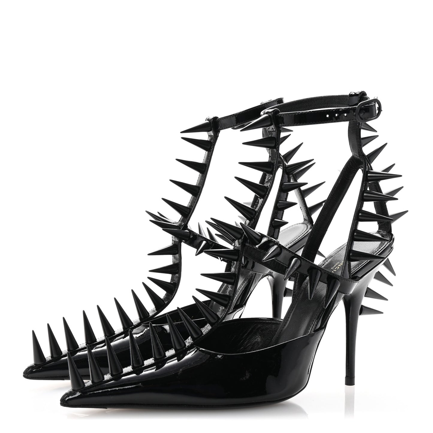 Glossy Calfskin Spiked Pumps 36 Black