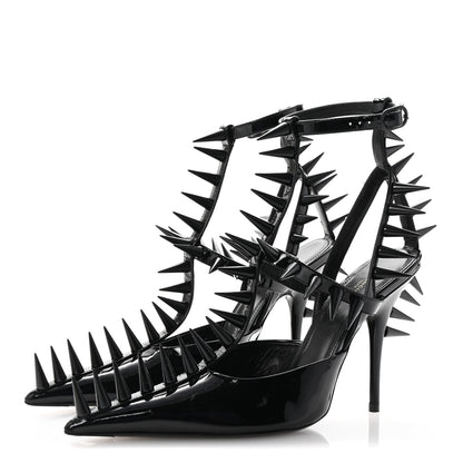 Balenciaga Glossy Calfskin Spiked Pumps 36 Black 4 of 10
