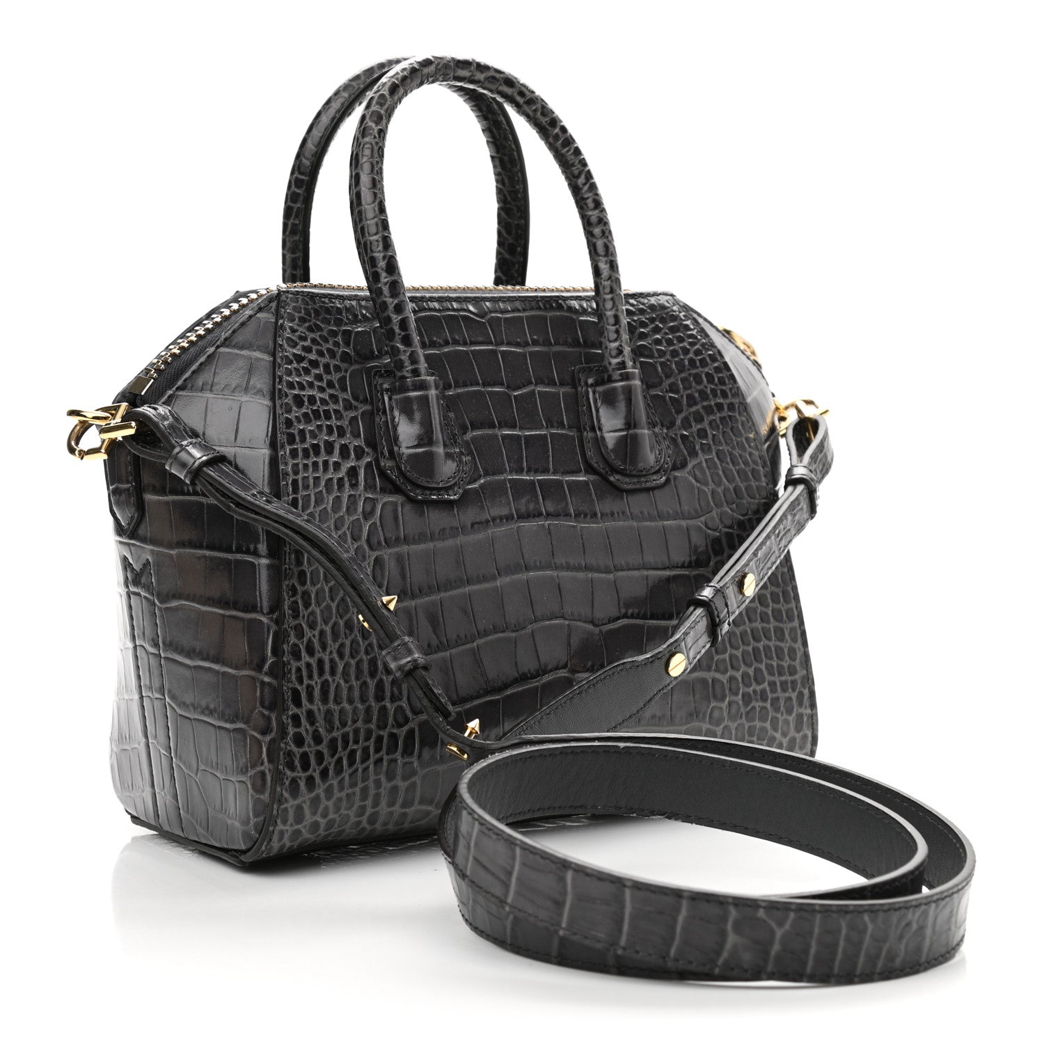 Givenchy Calfskin Crocodile Embossed Mini Antigona Storm Grey 3 of 12