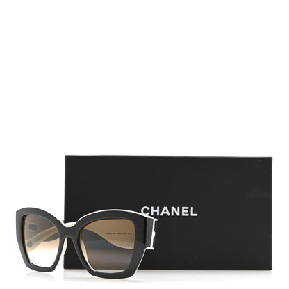 Chanel Acetate Square Sunglasses 6058 Black White 9 of 9
