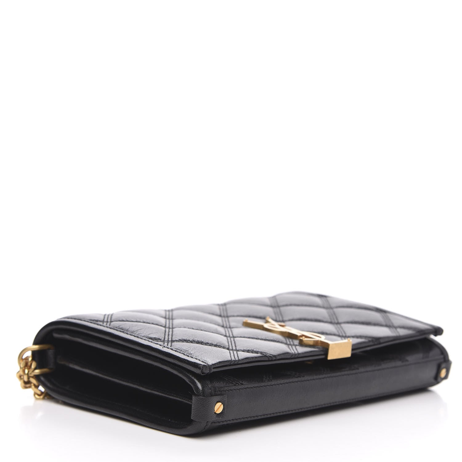 Saint Laurent Lambskin Diamond Quilted Becky Chain Wallet Black 4 of 10