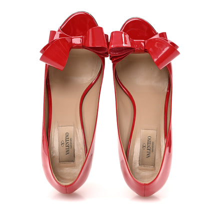 Valentino Garavani Patent Couture Bow Peep Toe Low Heel Pumps 39 Rosso Valentino 2 of 10