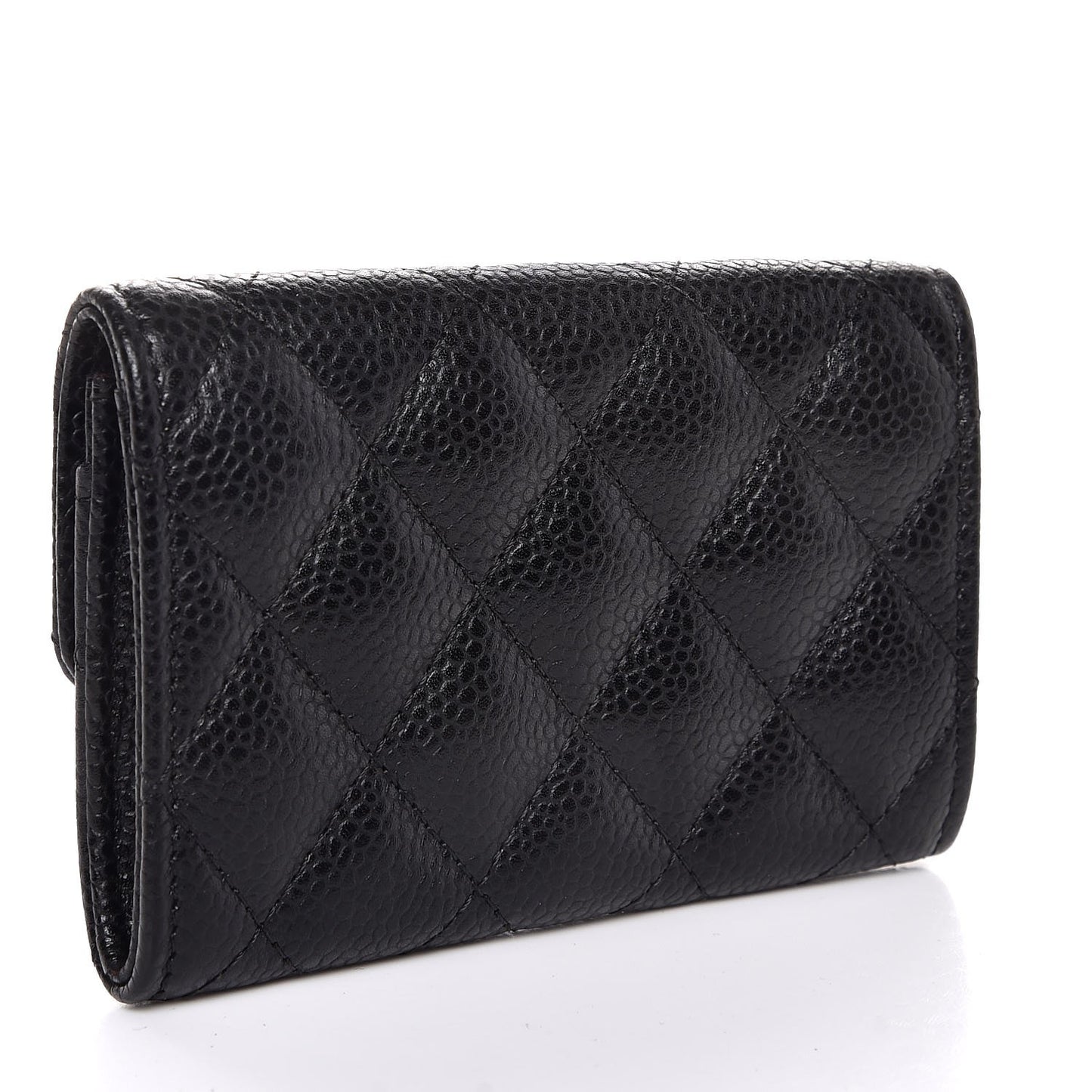 Caviar Quilted Flap Card Holder Black