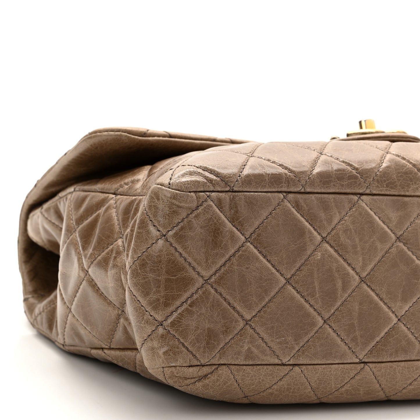 Glazed Calfskin Castle Rock Medium Flap Dark Beige