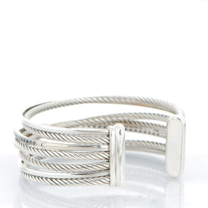 David Yurman Sterling Silver 14K White Gold Pave Black Diamond 20mm Crossover Four Row Cuff 3 of 5