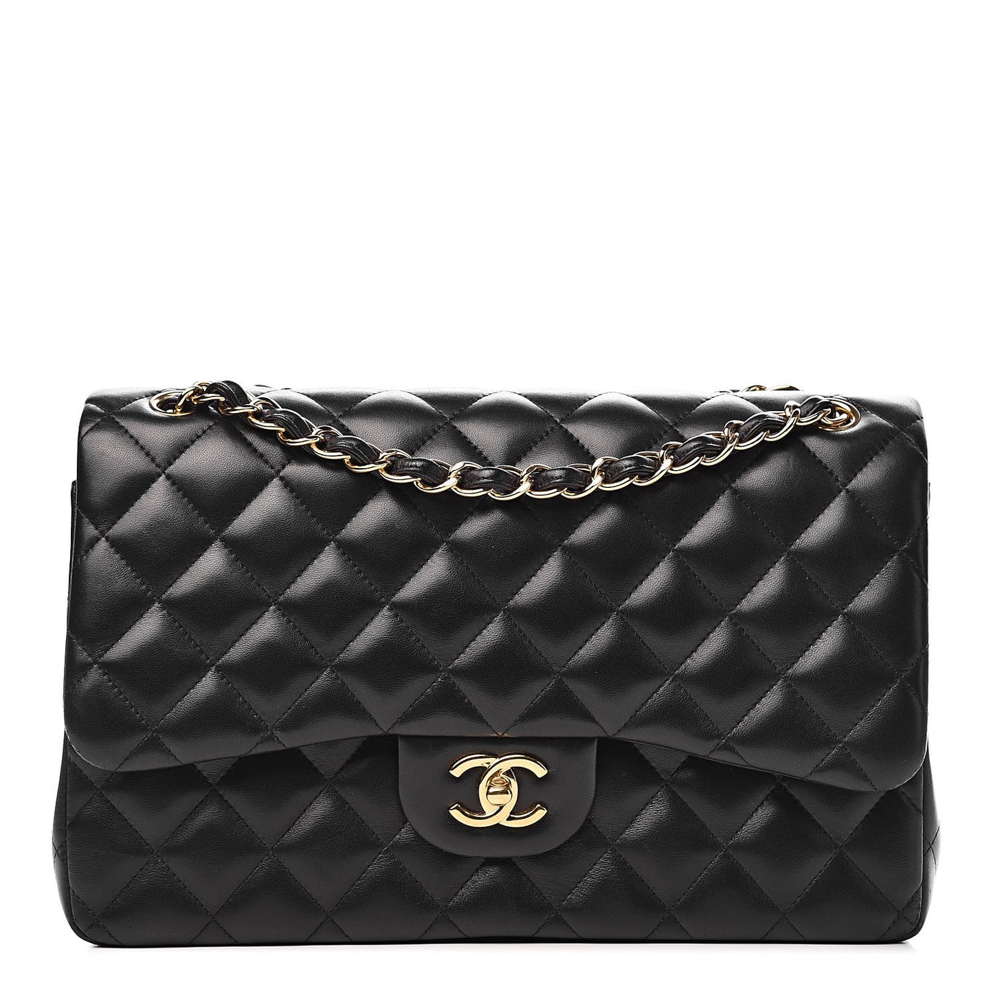 Lambskin Quilted Jumbo Double Flap Black