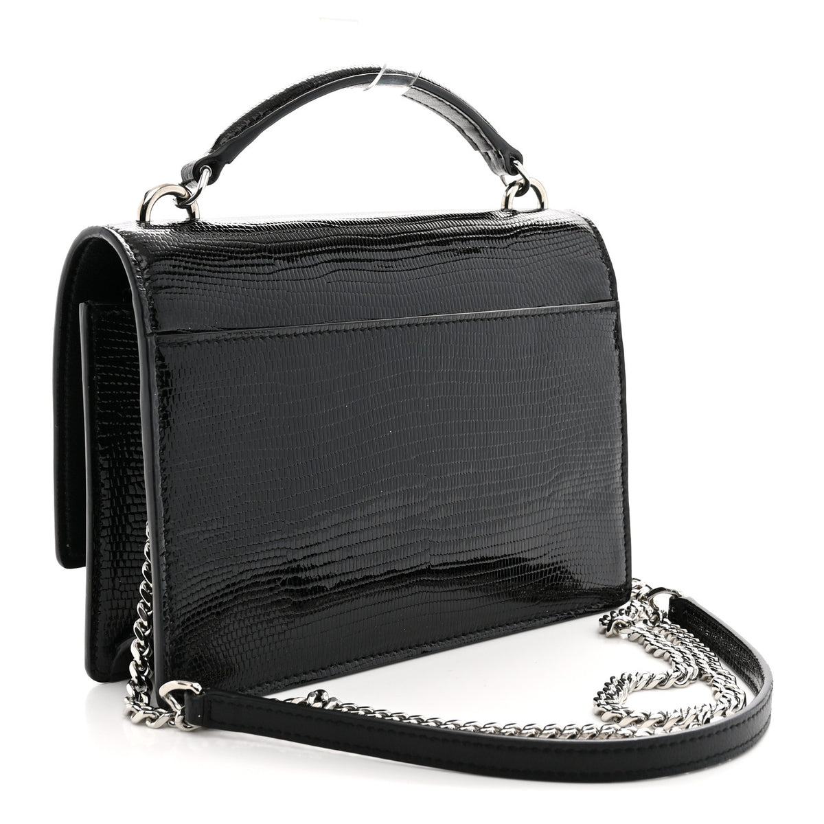 Calfskin Lizard Embossed Monogram Sunset Chain Wallet Black