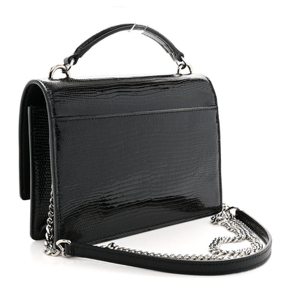 Saint Laurent Calfskin Lizard Embossed Monogram Sunset Chain Wallet Black 3 of 10