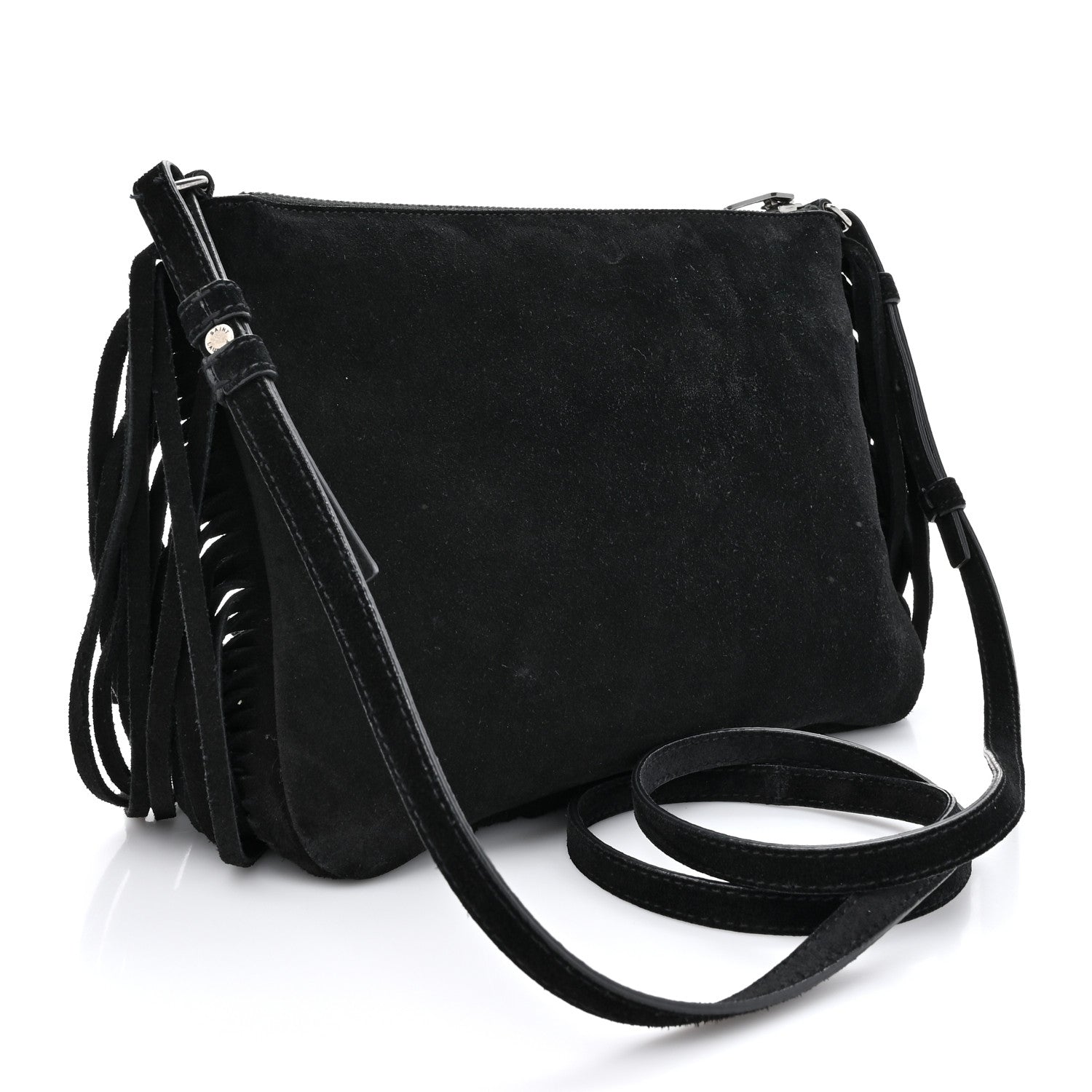 Saint Laurent Suede Calfskin Small Fringe Crossbody Bag Black 3 of 10
