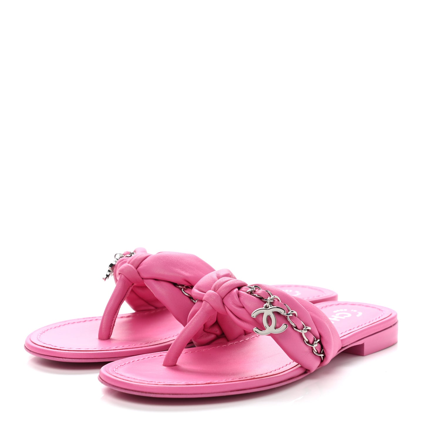 Lambskin Chain Thong Sandals 35.5 Fuchsia