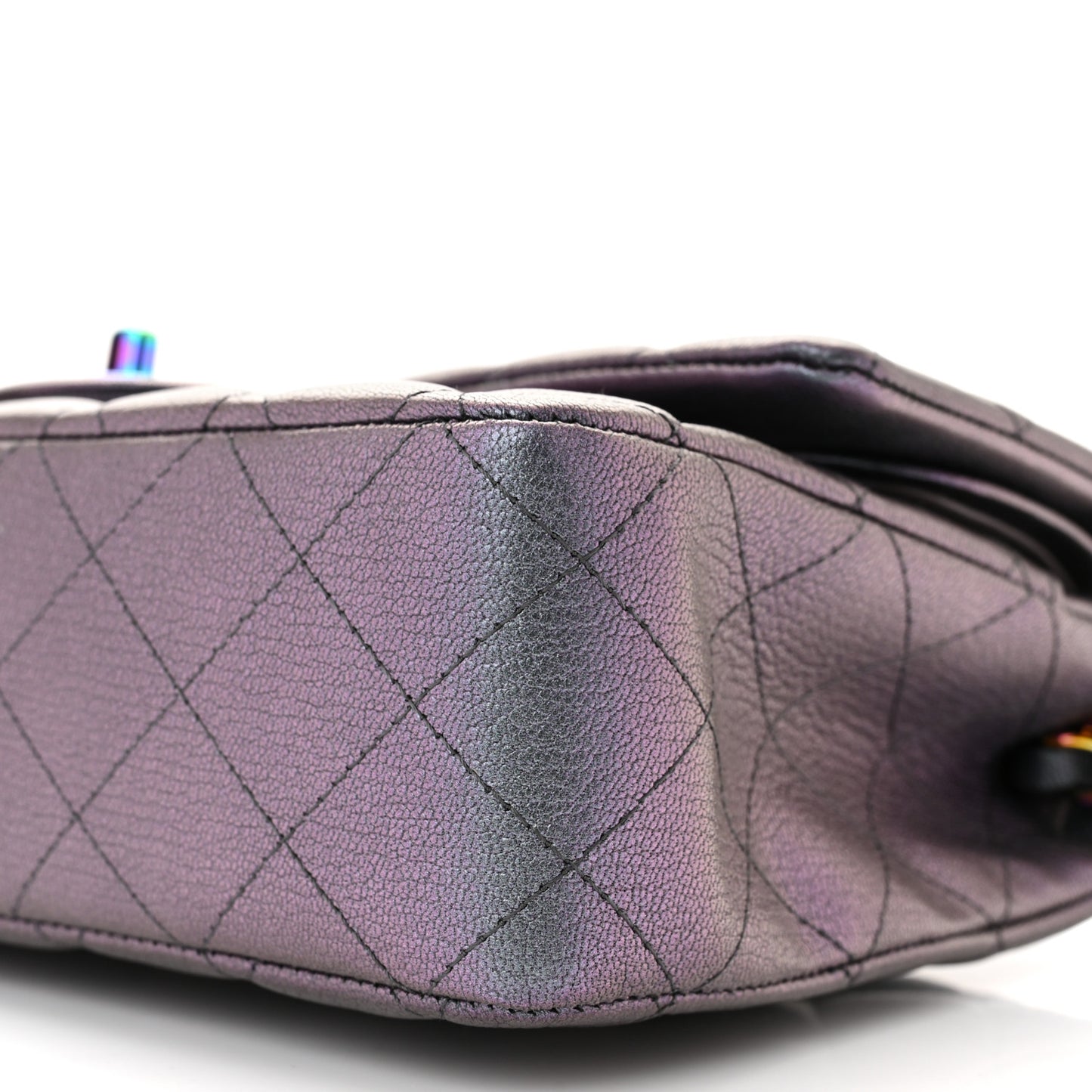 Iridescent Goatskin Quilted Medium Double Flap Purple