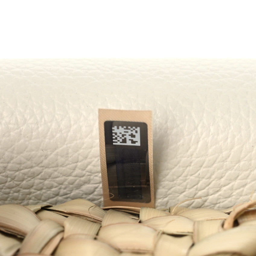Raffia Small Grain Calfskin Small Marcie Basket Crossbody White