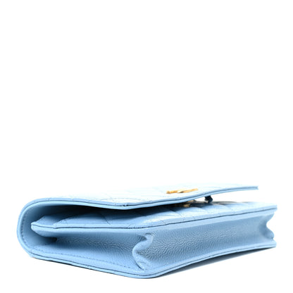 Chanel Shiny Caviar Quilted Pick Me Up Wallet On Chain WOC Blue 4 of 15