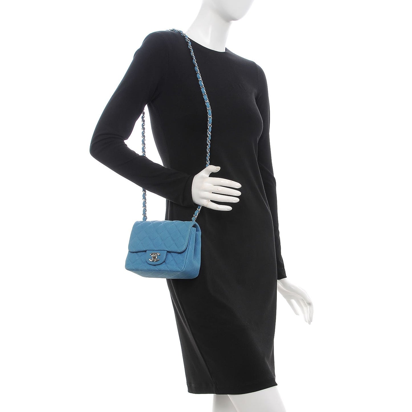 Iridescent Caviar Quilted Mini Square Flap Blue