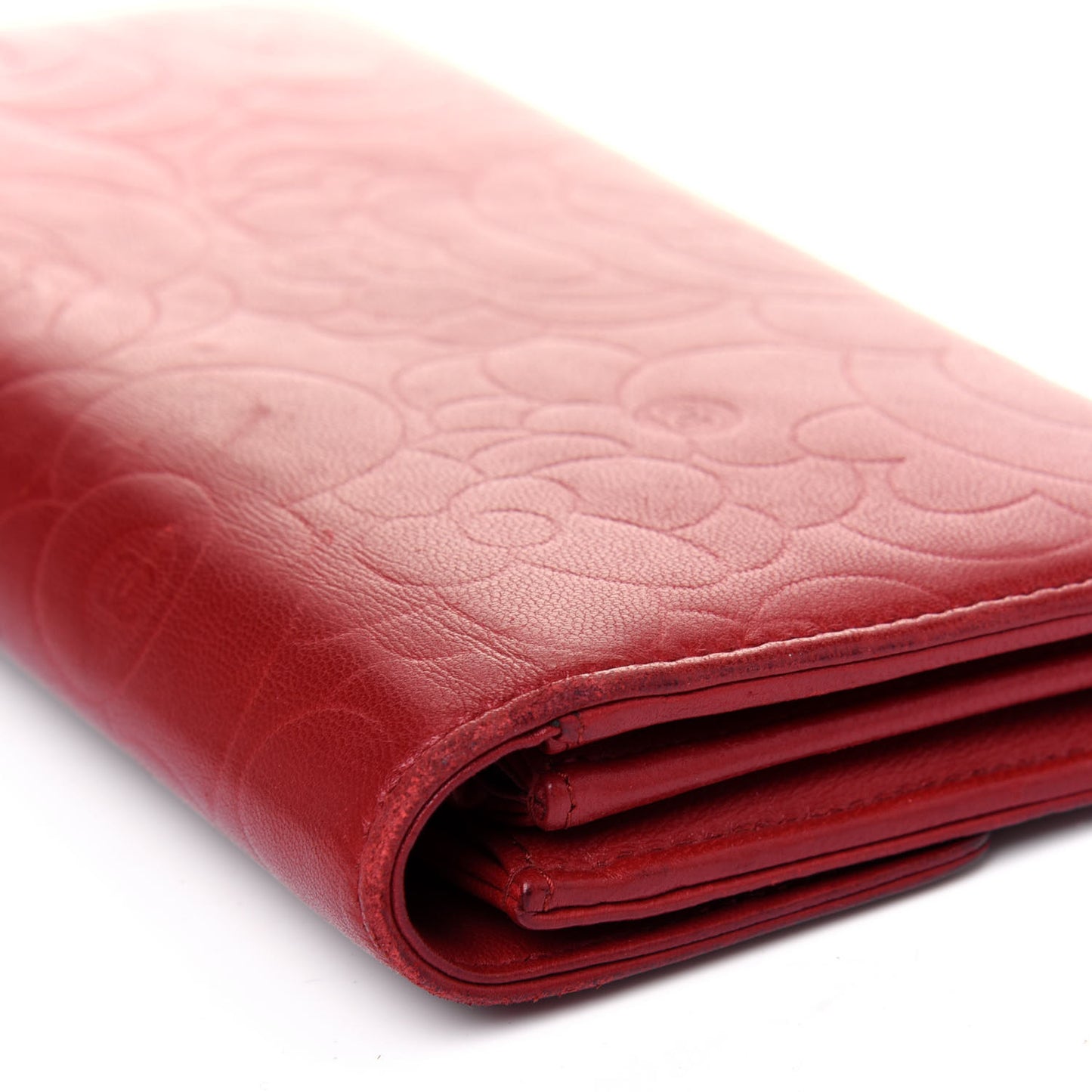 Lambskin Camellia Embossed Flap Wallet Red