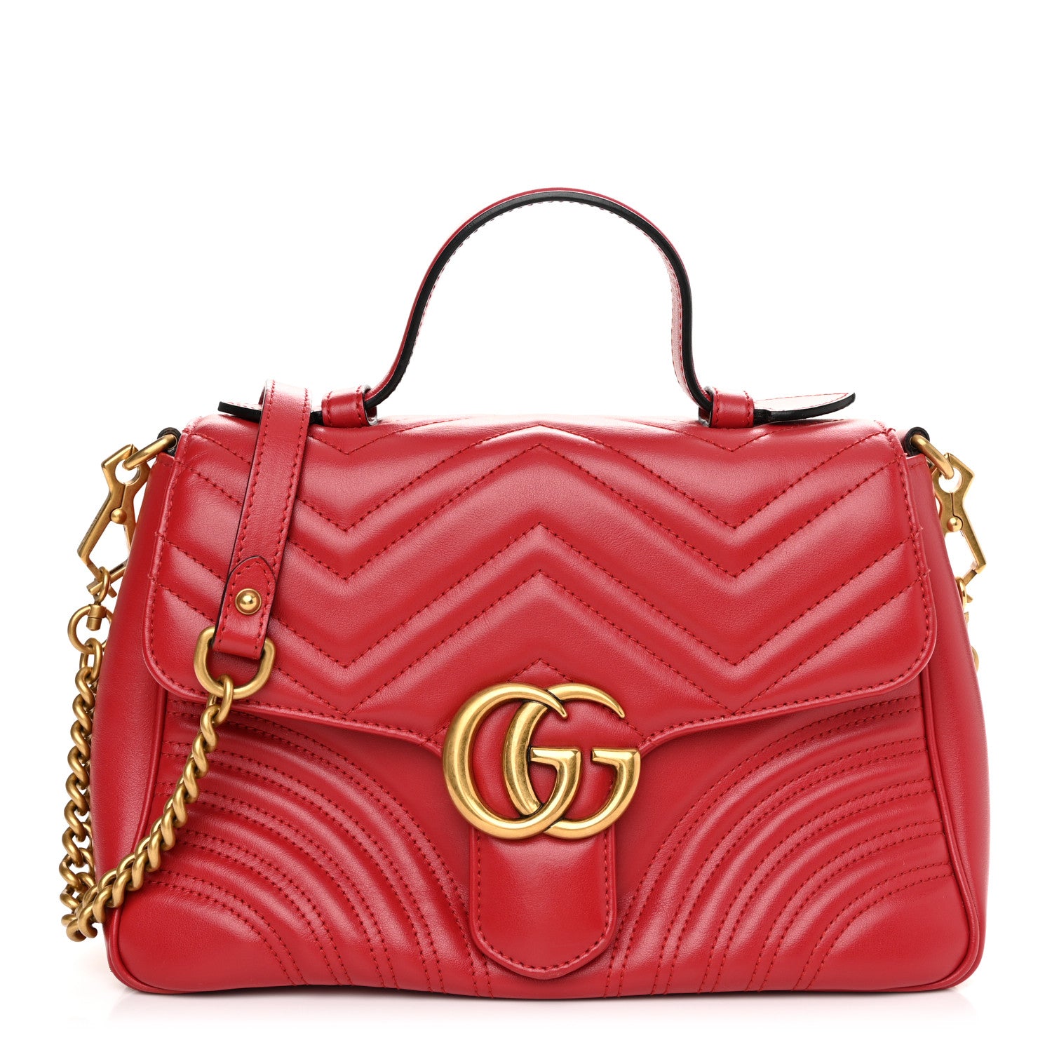 Gucci Calfskin Matelasse Small GG Marmont Top Handle Shoulder Bag Hibiscus Red 1 of 11